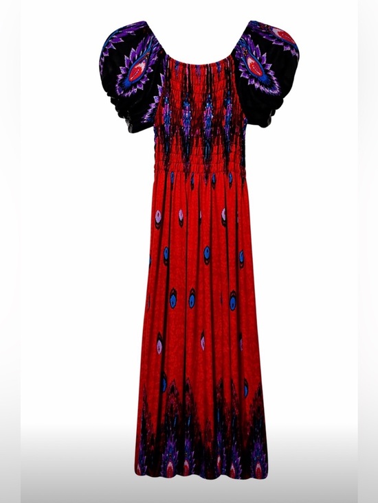 Dresses & Skirts - Red Bohemian Maxi Dress with Black & Purple Accents